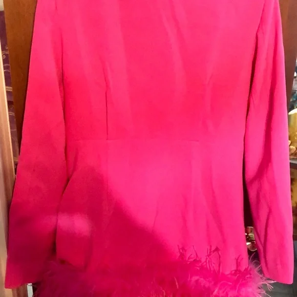 “BARBIE FEATHERED” Pink Gorgeous Double Breasted Blazer, Ostrich TAIL - Picture 11 of 12